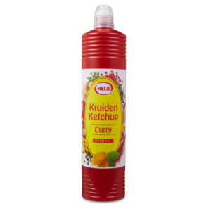 Hela kruiden ketchup curry, originele fles 800ml. Ideaal voor gerechten, met rijke kruidenmix en pittige currysmaak.