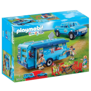 Playmobil Family Fun camper set met speelgoedfiguren, outdoor campingavontuur voor kinderen vanaf 4 jaar.