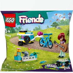 Lego Friends set met fiets, poppetje en konijnenhok, ideaal voor kinderen vanaf 5 jaar voor creatief speelplezier.