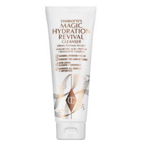 Charlottes Magic Hydration Revival Cleanser: Hyaluronzuur, peptiden, verwijdert make-up, reinigt, hydrateert, stralende huid.