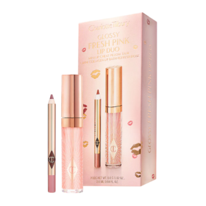 Charlotte Tilbury Glossy Fresh Pink Lip Duo met lip potlood en lipgloss in luxe verpakking.