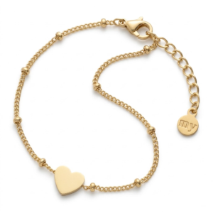 Gouden armband met hartje en verstelbare sluiting, perfect voor iedere gelegenheid. Elegant en tijdloos sieraad.