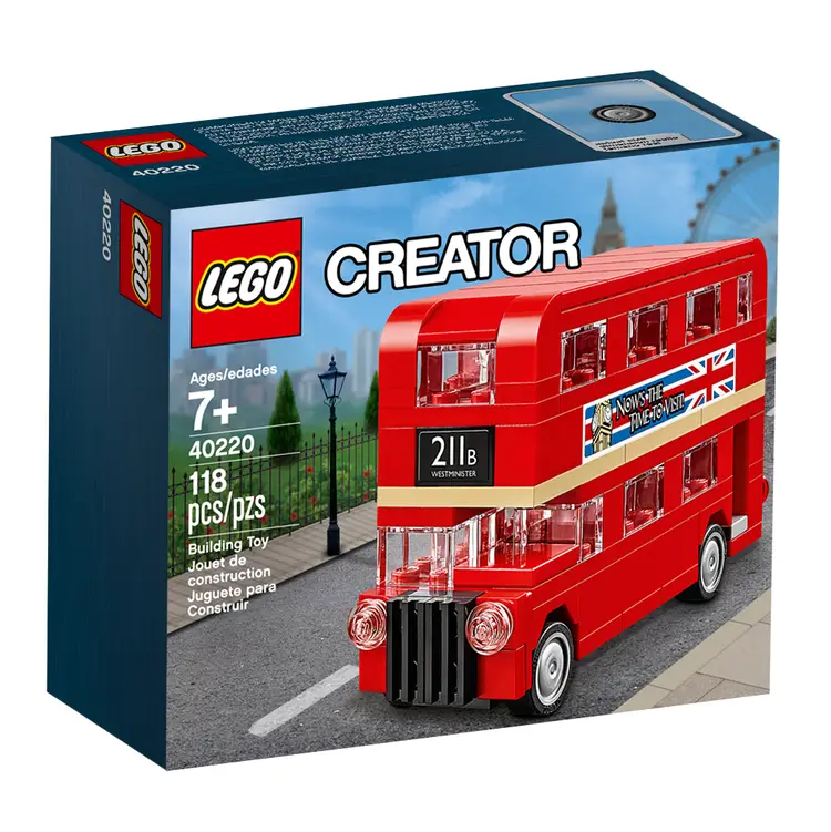 LEGO Creator doos met rode Londense dubbeldekker bus, set 40220, geschikt voor kinderen vanaf 7 jaar, 118 stuks.