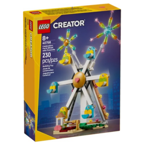 LEGO Creator doos met kermisrad en vuurwerk, setnummer 40758. Bouwplezier voor kinderen vanaf 8 jaar, met 230 onderdelen.