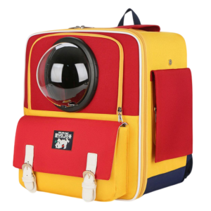 Felle kleurrijke rugzak met een kijkvenster, ideaal voor huisdieren op avontuur of reizen.