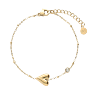 Gouden armband met hartje en steen, verstelbare ketting, ideale sieradenkeuze voor elegante en tijdloze stijl.