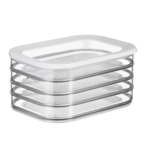 Stapelen glazen bewaardozen met transparante deksel voor efficiënte voedselopslag en organisatie in de keuken.