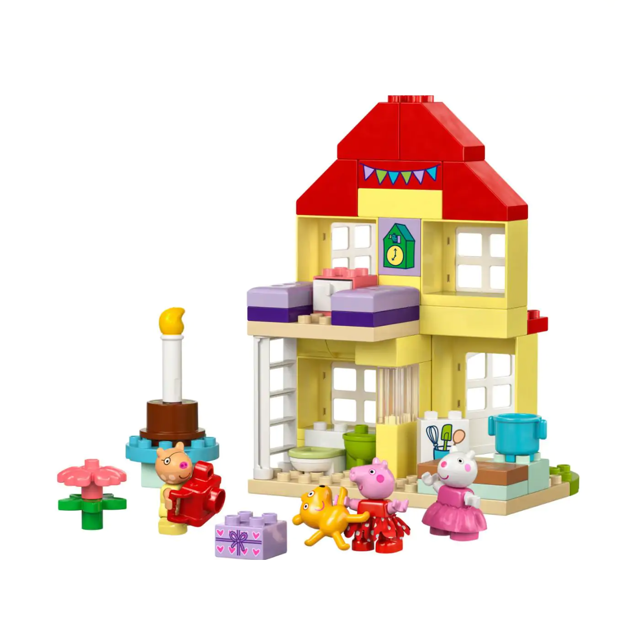 Speelgoedhuisje met Peppa en vrienden, ideaal voor creatief en interactief bouwen met kleurrijke blokken.