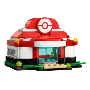 LEGO Pokéstop model in rood-witte kleuren, perfect voor Pokémon-fans en creatief bouwen.
