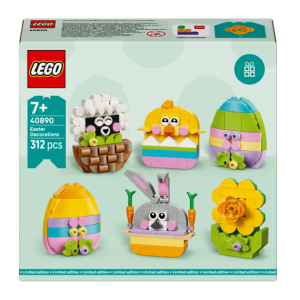 LEGO 40890 paasdecoraties met schattige diertjes en kleurrijke eieren, perfect voor creatief bouwen en versieren.