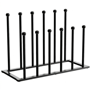 Zwart kledingrek met 10 pinnen voor het ophangen van kleding en accessoires. Ideaal voor in huis of de winkel.