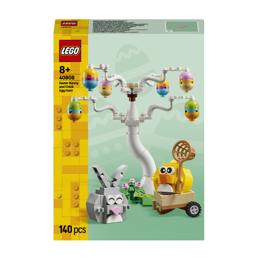 LEGO set 40808 met Pasen thema: een konijn, kuiken en een boom vol eieren voor kinderen vanaf 8 jaar.