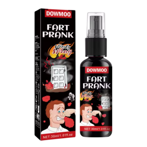 Fart Prank spray voor leuke en stinkende grapjes. Compacte verpakking met humoristische illustratie en gebruiksaanwijzing.