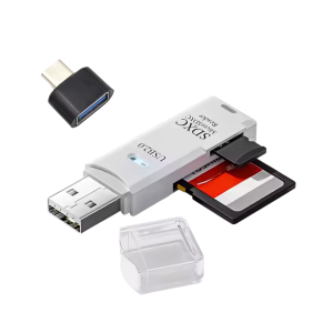 USB-kaartlezer met microSD-adapter, ideaal voor het snel overzetten van bestanden en gegevens. Compact en gebruiksvriendelijk.