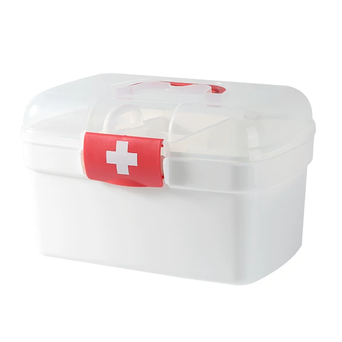 Medicijnkoffer met rode kruis, perfect voor eerste hulp en medische benodigdheden thuis of onderweg.