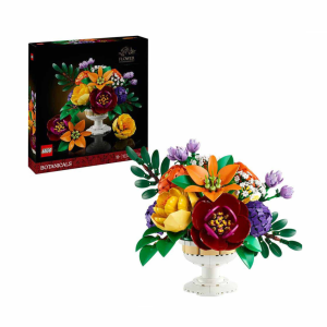 LEGO Botanical bloemenboeket in kleurrijke vaas, perfect voor knutselliefhebbers en decoratie. Geschikt voor 18+.