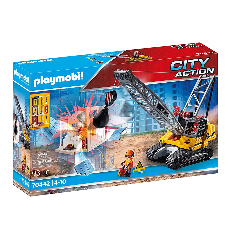 Playmobil set 70442 met een kraan en bouwscene voor kinderen van 4-10 jaar, perfect voor creatieve speelervaringen.