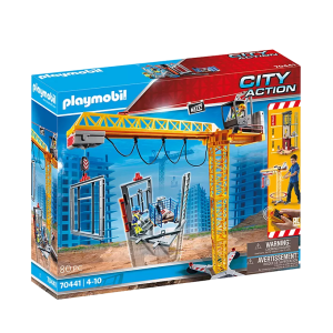 Playmobil bouwkraan set, inclusief miniatuurfiguren en accessoires voor creatief spel. Geschikt voor kinderen van 4-10 jaar.