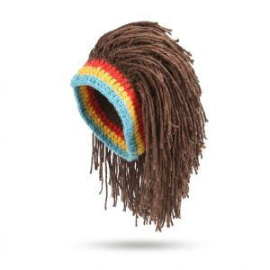 Kleurige haardos met dreadlocks, afgewerkt met een gehaakt hoofdband in blauw, rood en geel. Perfect voor feestjes!