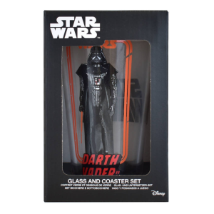 Alt-tekst: Star Wars Darth Vader glas en onderzetter set, perfect voor fans en verzamelaars.