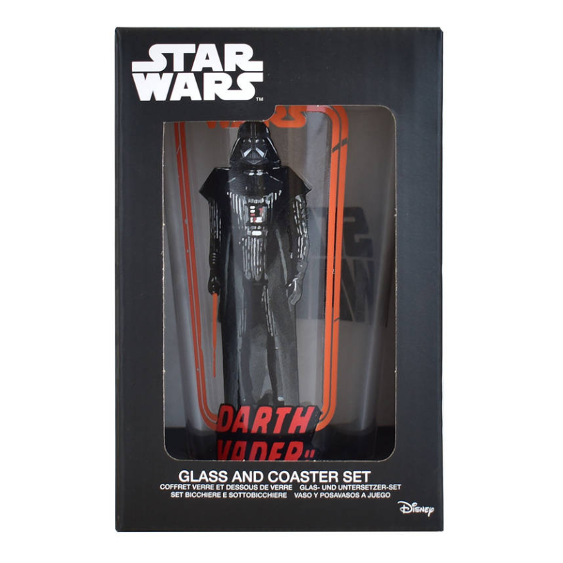 Alt-tekst: Star Wars Darth Vader glas en onderzetter set, perfect voor fans en verzamelaars.