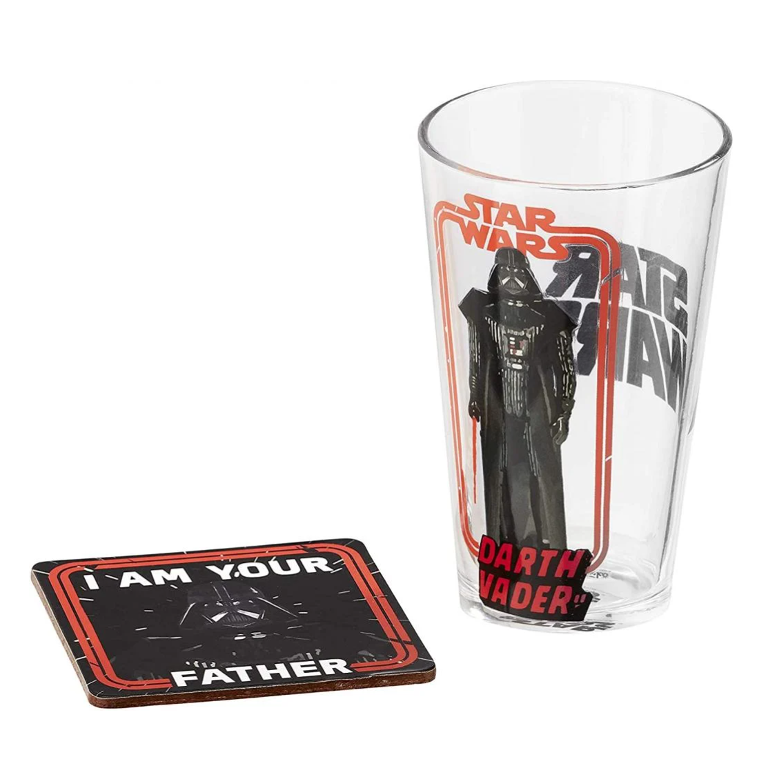 Star Wars Darth Vader glas met onderzetter 'I am your father', perfect voor fans van de saga.