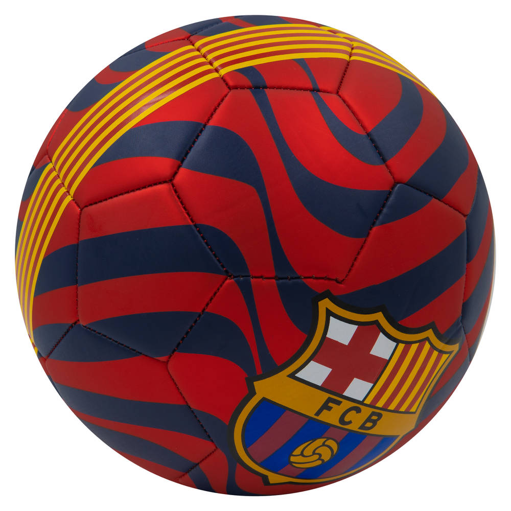 Voetbal met Barcelona-logo, opvallend in rood en blauw met golvende patronen. Perfect voor fans van FC Barcelona.