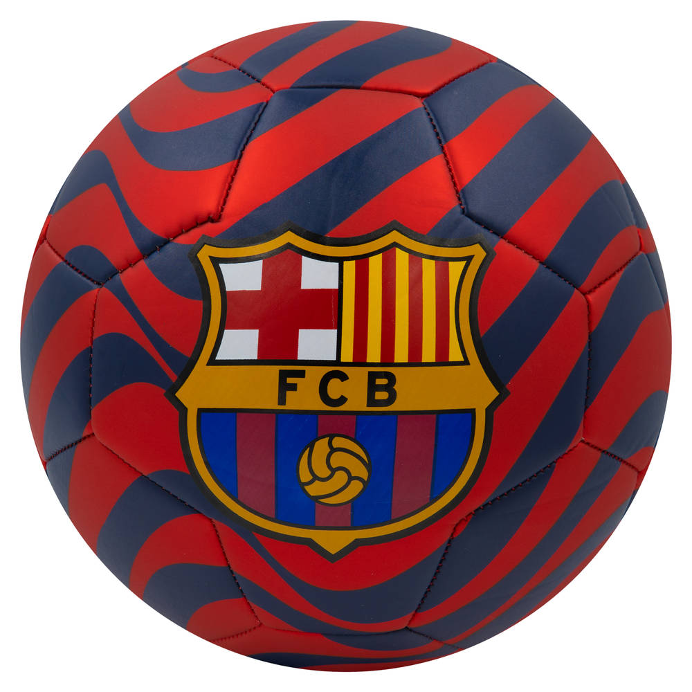 Voetbal met het logo van FC Barcelona in rood en blauw design, perfect voor fans en wedstrijden.